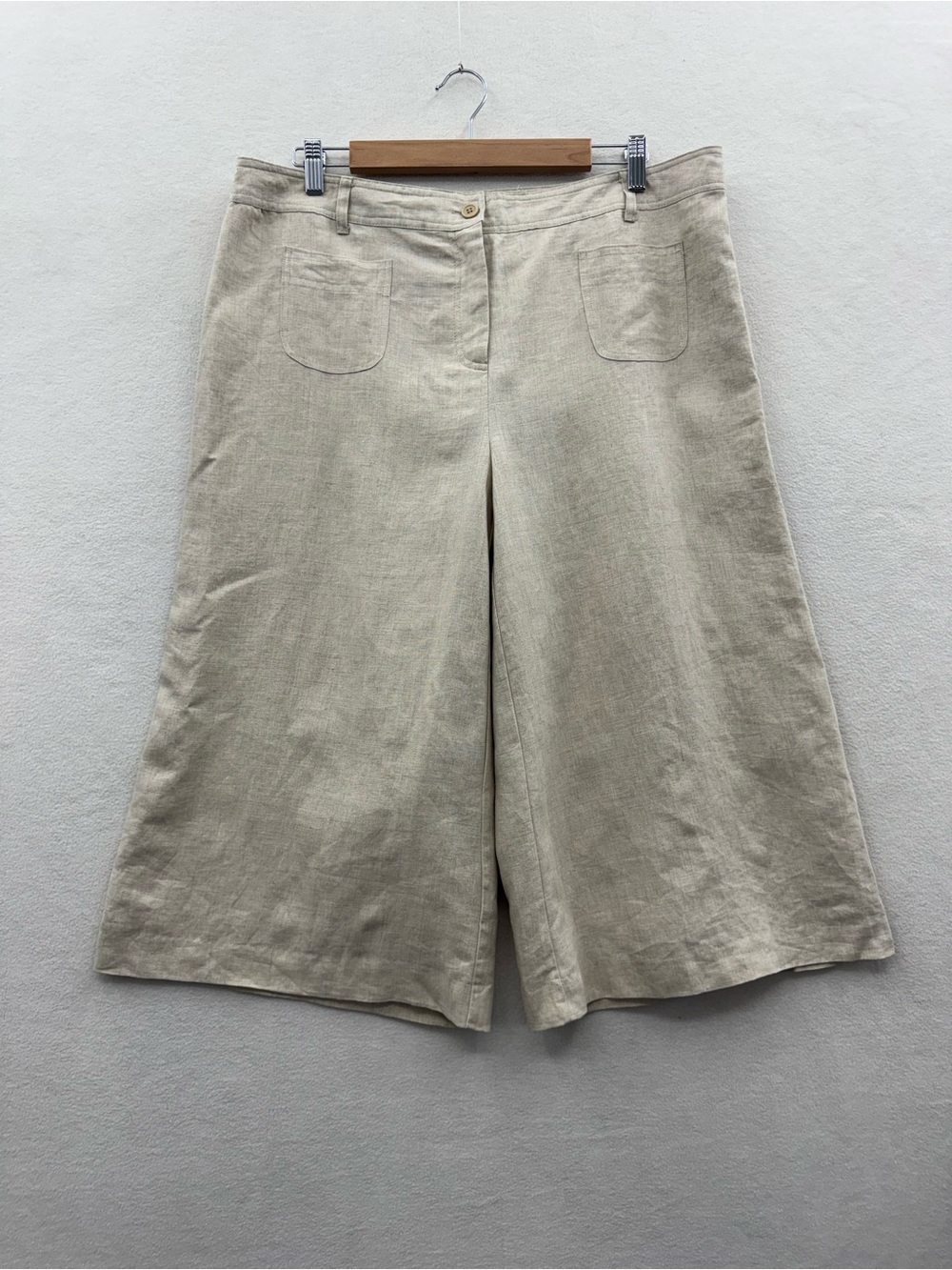 Mandarin Blue Women's 14 Linen Pants Wide Leg Flat Front Lined Beige NWT